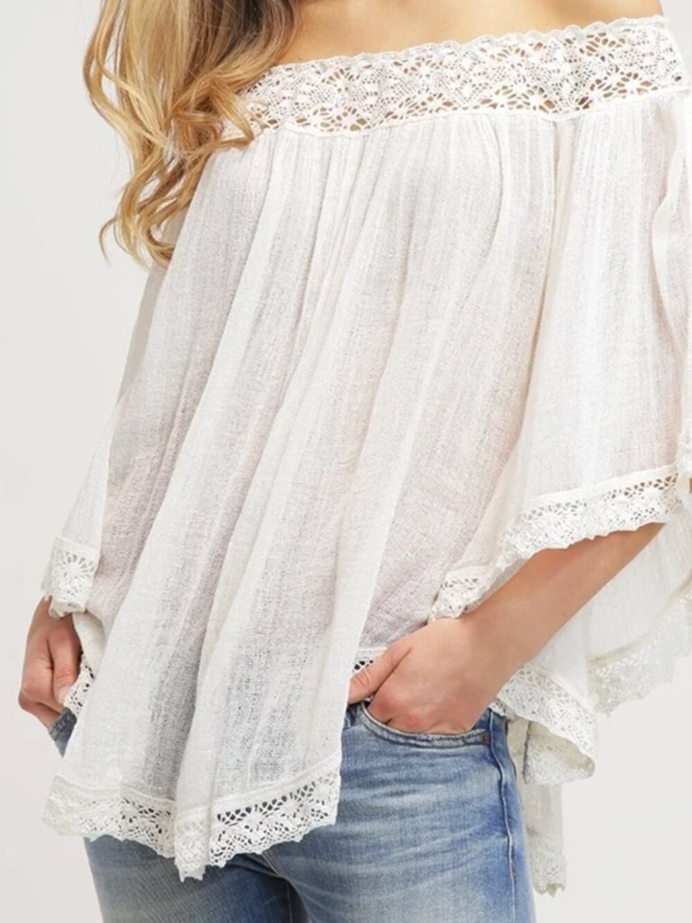 Denim & Supply Ralph Lauren Crochet Lace Off-The-Shoulder Gauze Blouse